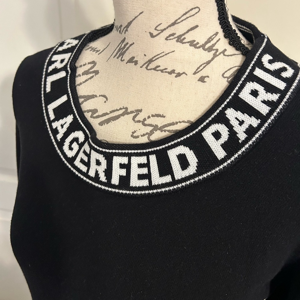Karl Lagerfeld Black Long Sleeve Sweater with Logo Collar - Picture 4 of 5